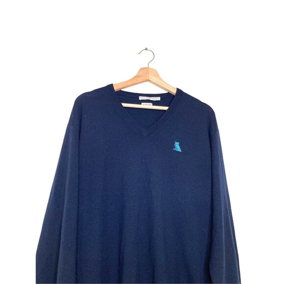 Peter Millar Size XL Merino Wool V-Neck Pullover Sweater Navy Blue - Picture 4 of 11